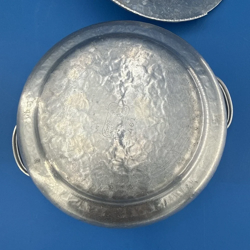 Vtg Hammered Aluminum Covered Dish Tulip Design HandWrought Creations-Rodney Ken